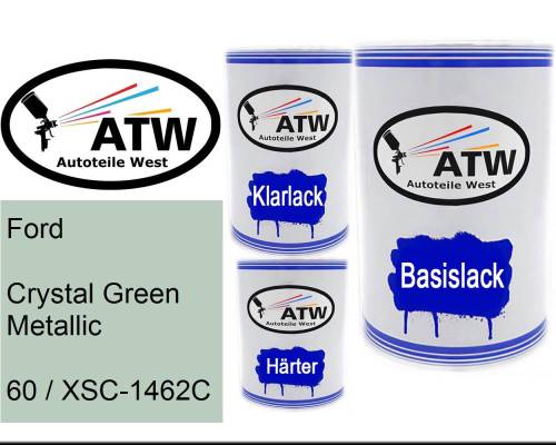 Ford, Crystal Green Metallic, 60 / XSC-1462C: 500ml Lackdose + 500ml Klarlack + 250ml Härter - Set, von ATW Autoteile West.